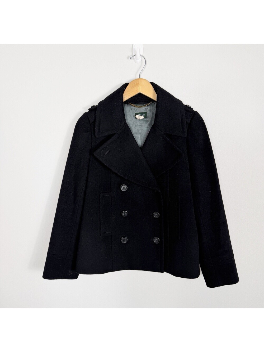 J.Crew Peacoat Women Size 6 Wool Double Breasted Black Old Money Preppy
